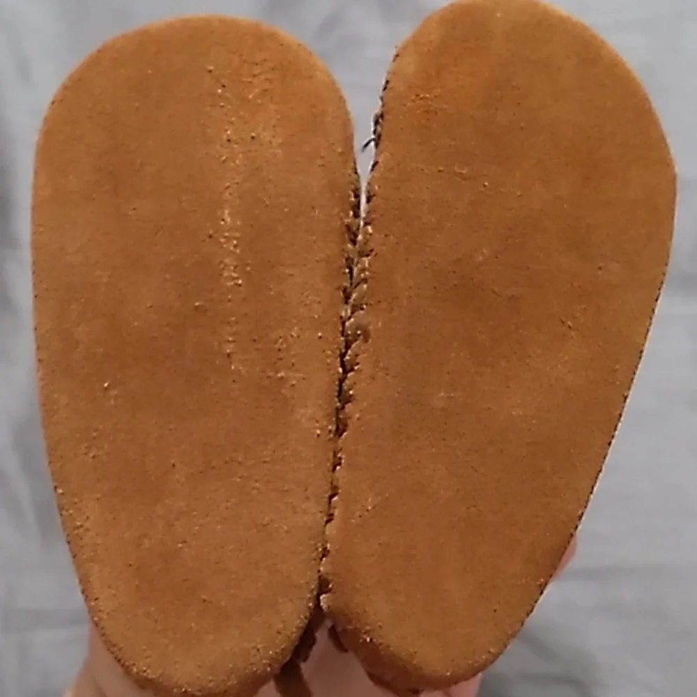 Minnetonka brown baby front strap moccasins